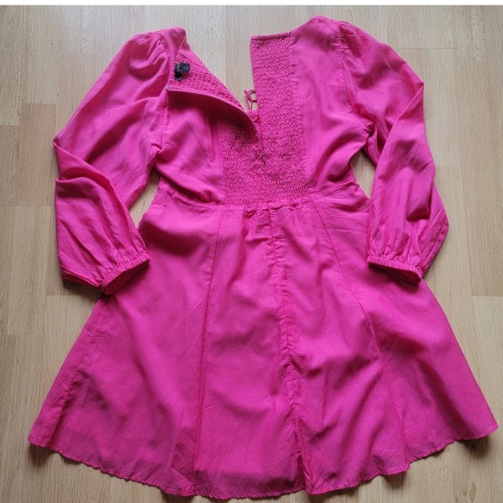 J.Crew Re-Imagined Hot Pink Smocked Back Baba doll Mini Dress Womens 8 Fuchsia - Picture 5 of 12